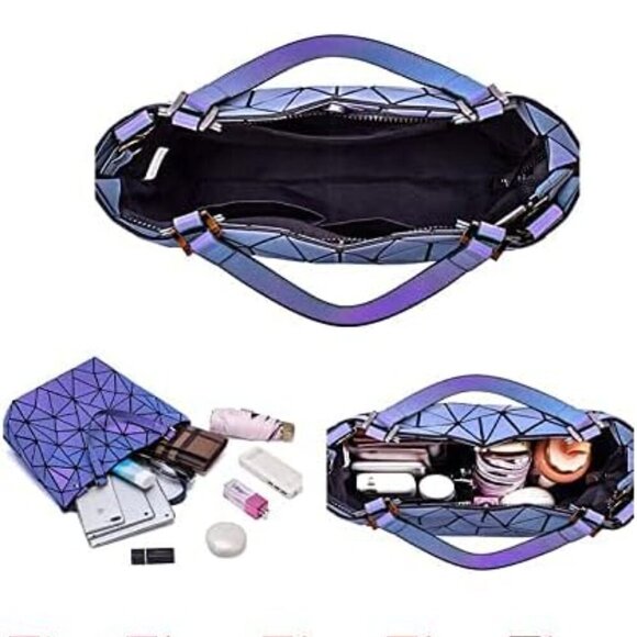 Holographic Luminous Geometric Backpacks Purse, Women Handbag Purse and Wallet f - Picture 4 of 6